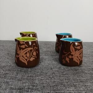 Jo!e Ceramic Mini Creamer Set of 4 Brown Floral Turquoise Green Coffee Pitchers